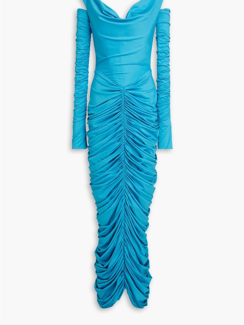Rhea Costa Turquoise Ruched Long-Sleeve Maxi Dress